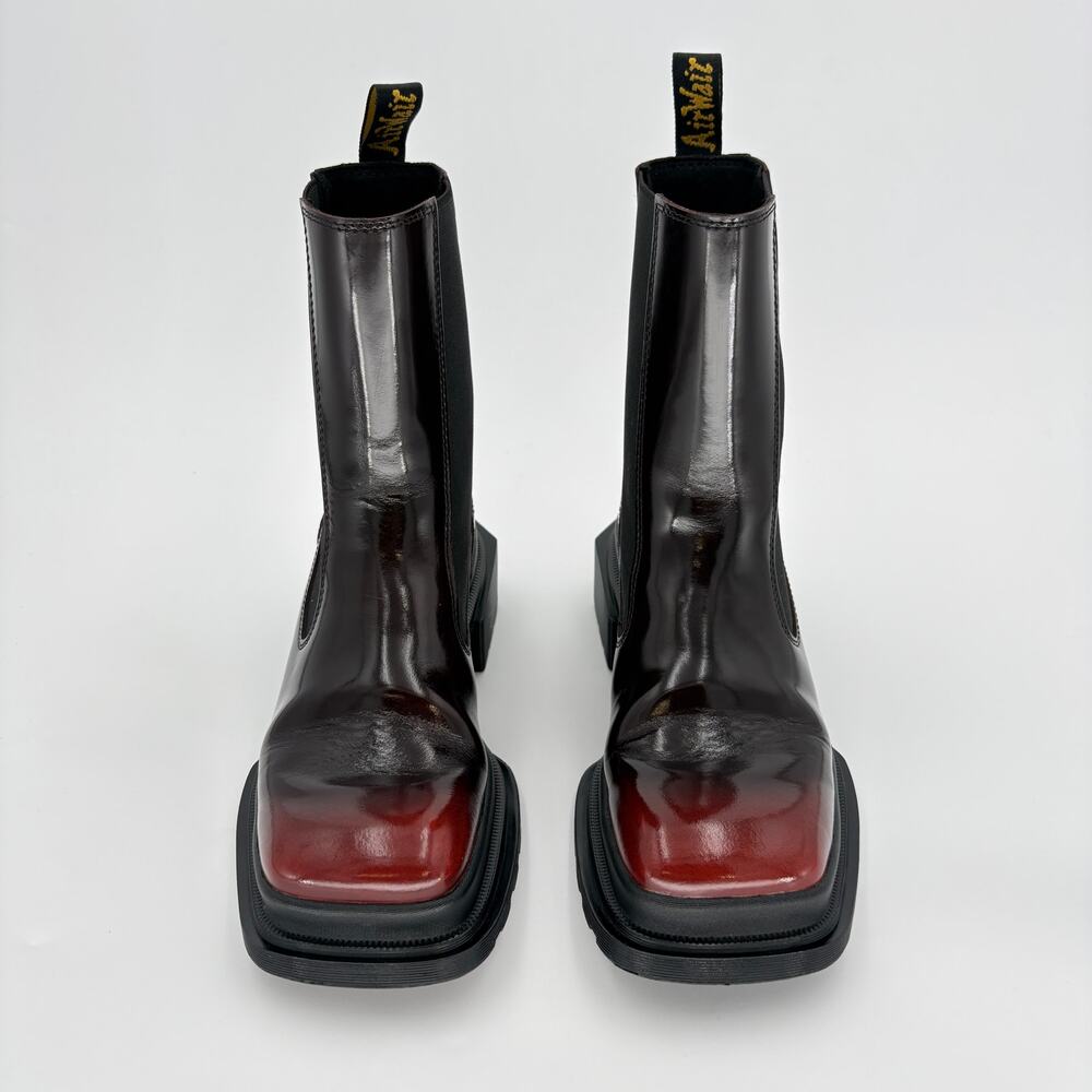 Dr. Martens Black to Red Gradient Leather Combat Boots